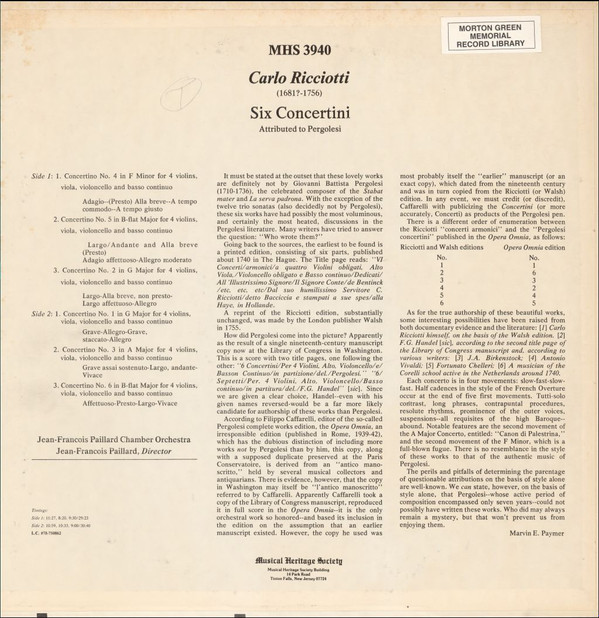 Six Concertini Attributed to Pergolesi