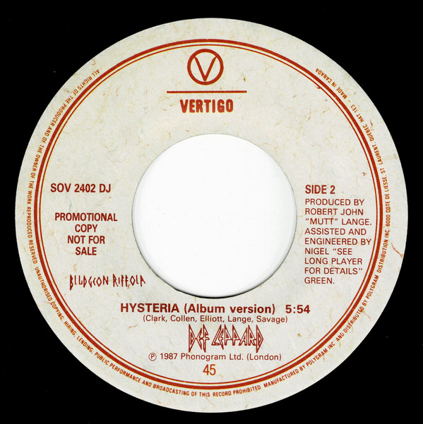 Def Leppard - Hysteria | Vertigo (SOV 2402 DJ) - 2