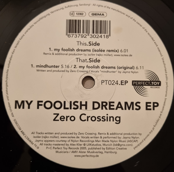 Zero Crossing - My Foolish Dreams EP | Perfect.Toy Records (PT024.EP) - main