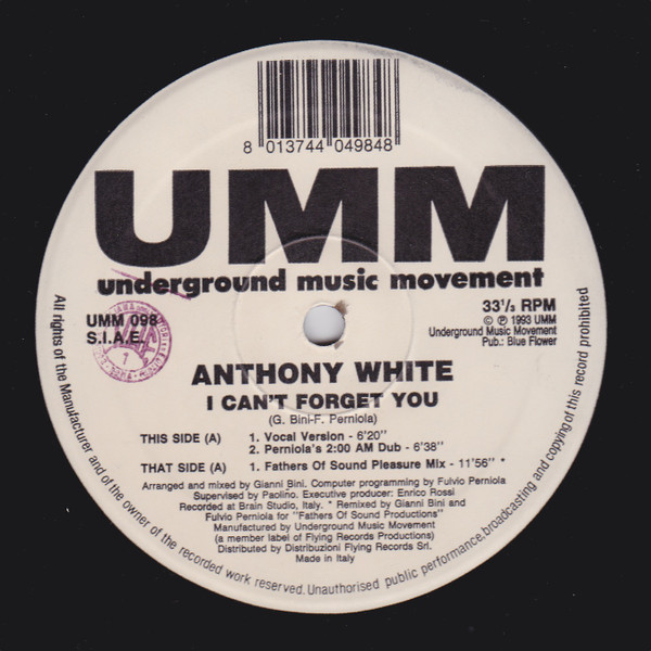 Anthony White - I Can't Forget You | UMM (UMM 098) - main