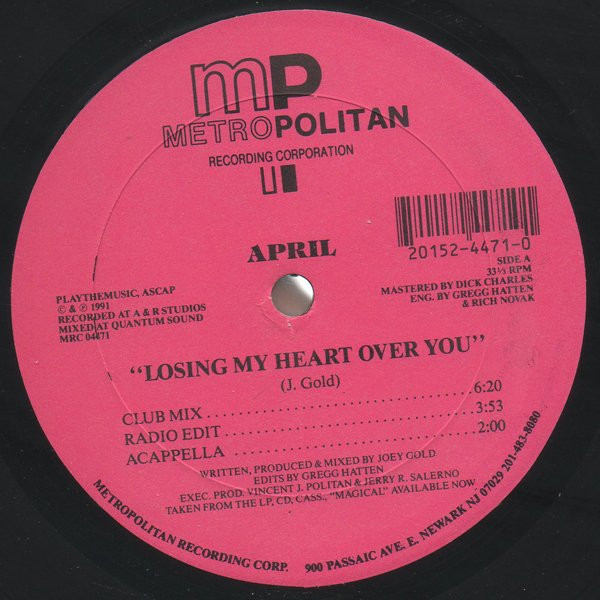 April - Losing My Heart Over You / Return Him Safely Home | Metropolitan Recording Corporation (MRC 04471) - 2