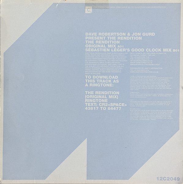 Dave Robertson & Jon Gurd Present  The Rendition - The Rendition | CR2 Records (12C2049) - 2