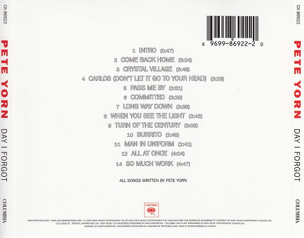 Pete Yorn - Day I Forgot | Columbia (CK 86922) - 2