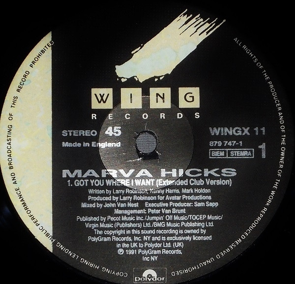 Marva Hicks - I Got You Where I Want | Wing Records (WINGX 11) - 2