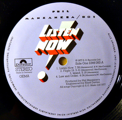 Phil Manzanera / 801 - Listen Now | Polydor (2344 082) - 3 Phil Manzanera / 801 - Listen Now | Polydor (2344 082) - 3