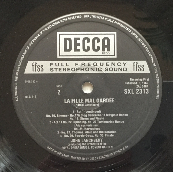 Herold - Lanchbery - La Fille Mal Gardée (Excerpts) | Decca (SXL 2313) - 4