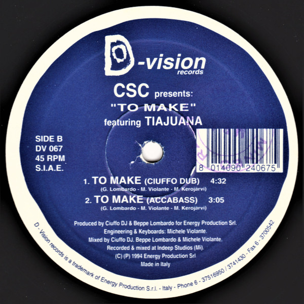 C.S.C. - To Make | D:vision Records (DV 067) - 2