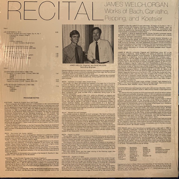 Recital (Works Of Bach, Carvalho, Pepping, And Koetsier)