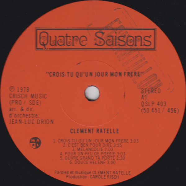 Clément Ratelle - Crois-tu Qu'un Jour Mon Frère | Quatre Saisons (QSLP 403) - 3 Clément Ratelle - Crois-tu Qu'un Jour Mon Frère | Quatre Saisons (QSLP 403) - 3