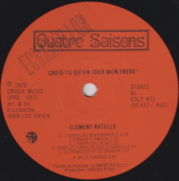 Clément Ratelle - Crois-tu Qu'un Jour Mon Frère | Quatre Saisons (QSLP 403) - 4 Clément Ratelle - Crois-tu Qu'un Jour Mon Frère | Quatre Saisons (QSLP 403) - 4