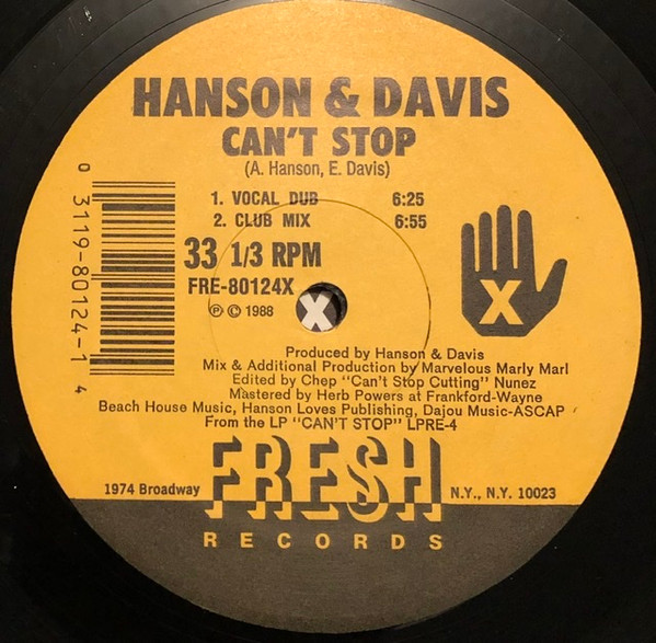 Hanson & Davis - Can't Stop | Fresh Records (FRE-80124)