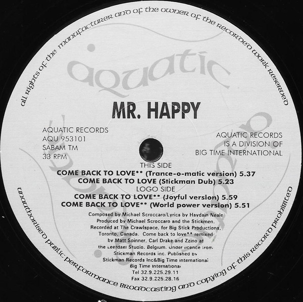 Mr. Happy - Come Back To Love | Aquatic (AQU 953101) - 2