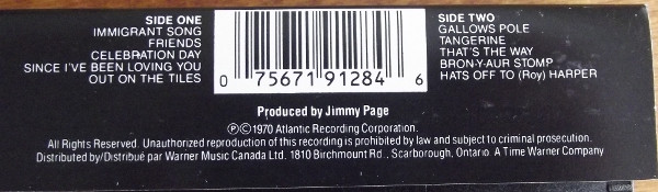 Led Zeppelin - Led Zeppelin III [Cassette] | Atlantic (AC 7201) - 3