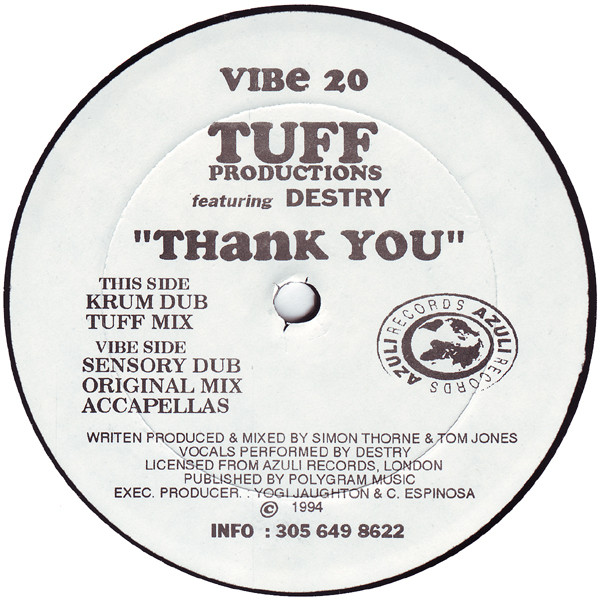 Tuff Productions featuring Destry - Thank You | Vibe (VIBE 20) - main Tuff Productions featuring Destry - Thank You | Vibe (VIBE 20) - main