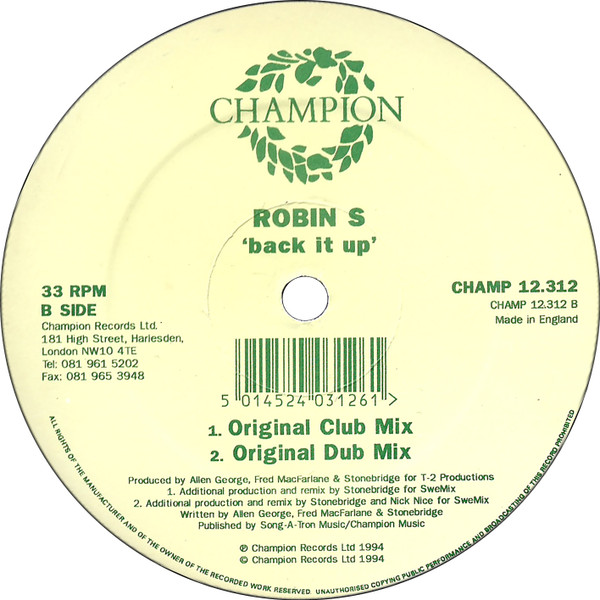 Robin S. - Back It Up | Champion (CHAMP 12.312) - 4
