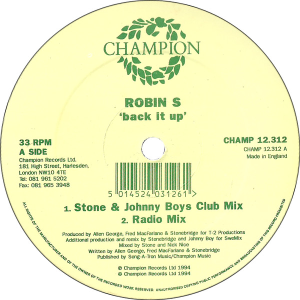 Robin S. - Back It Up | Champion (CHAMP 12.312) - 3