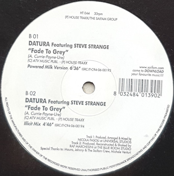 Datura Featuring Steve Strange / Powered Milk - Fade To Grey / Pure Noise | House Traxx (HT 044) - 2 Datura Featuring Steve Strange / Powered Milk - Fade To Grey / Pure Noise | House Traxx (HT 044) - 2