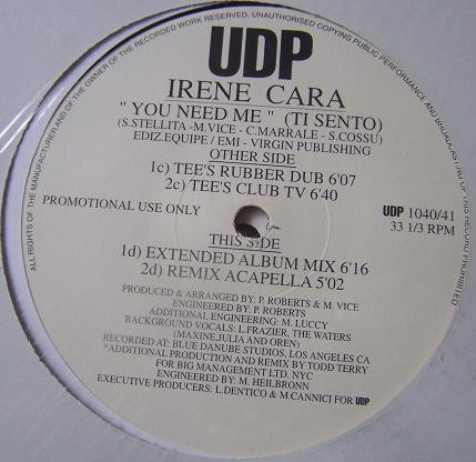 Irene Cara - You Need Me (Ti Sento) | UDP (UDP 1040/41)
