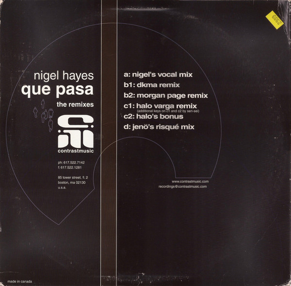 Nigel Hayes - Que Pasa (The Remixes) | Contrast Music (CONMUS003) - 2