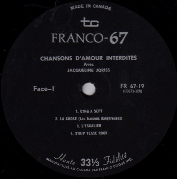 Jacqueline Joriss - Chansons D'Amour Interdites | Franco-67 (FR.67-19) - 3