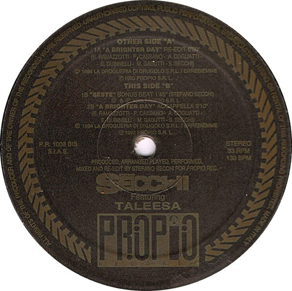 Stefano Secchi Featuring Taleesa - A Brighter Day | Propio Records (PR 1008 BIS)