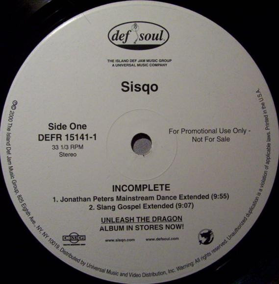 Sisqo - Incomplete | Def Soul (DEFR 15141-1) - 2
