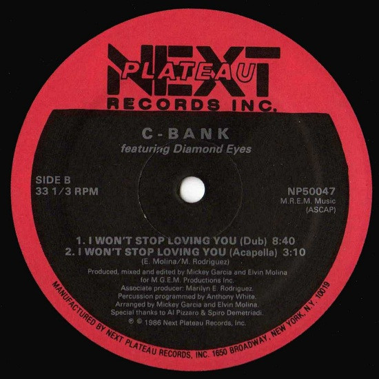 C-Bank Featuring Diamond Eyes - I Won't Stop Loving You | Next Plateau Records Inc. (NP50047) - 2