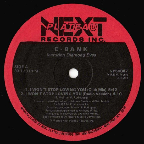 C-Bank Featuring Diamond Eyes - I Won't Stop Loving You | Next Plateau Records Inc. (NP50047) - main