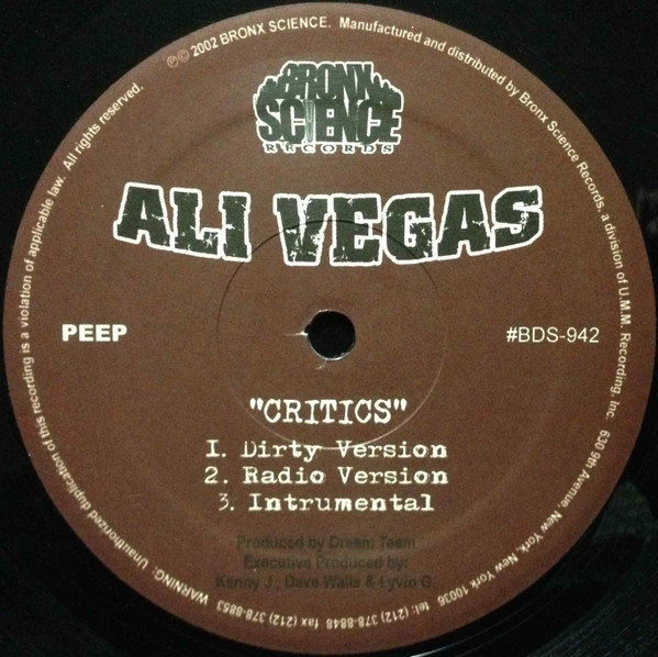 Ali Vegas - Critics / Gangsta Boogie | Bronx Science Recordings (BDS-942)