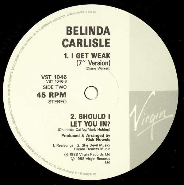 Belinda Carlisle - I Get Weak | Virgin (VST 1046) - 4