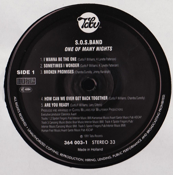 The S.O.S. Band - One Of Many Nights | Tabu Records (364 003-1) - 3 The S.O.S. Band - One Of Many Nights | Tabu Records (364 003-1) - 3