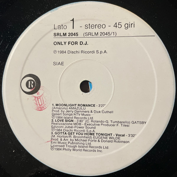 Various - Only For D.J. | Ricordi (SRLM 2045) - 2