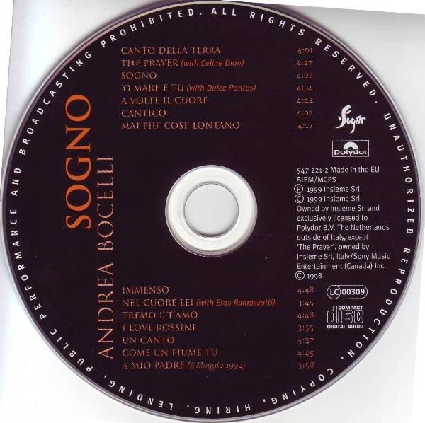 Andrea Bocelli - Sogno | Polydor (547 221-2) - 3 Andrea Bocelli - Sogno | Polydor (547 221-2) - 3