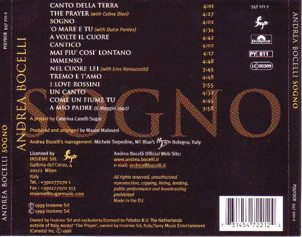 Andrea Bocelli - Sogno | Polydor (547 221-2) - 2 Andrea Bocelli - Sogno | Polydor (547 221-2) - 2