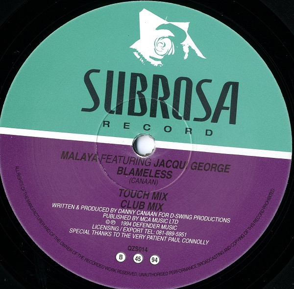 Malaya Featuring Jacqui George - Blameless | Subrosa Record (QZS 014) - 2