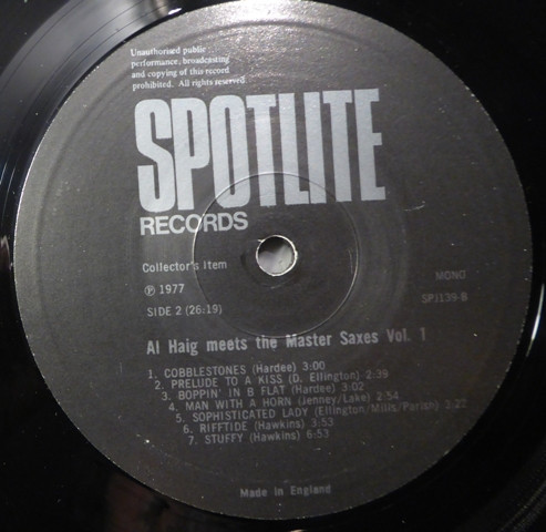 Al Haig & Coleman Hawkins & Wardell Gray & John Hardee - Al Haig Meets The Master Saxes, Volume One | Spotlite Records (SPJ139) - 4 Al Haig & Coleman Hawkins & Wardell Gray & John Hardee - Al Haig Meets The Master Saxes, Volume One | Spotlite Records (SPJ139) - 4