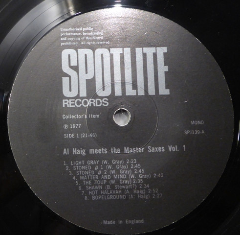 Al Haig & Coleman Hawkins & Wardell Gray & John Hardee - Al Haig Meets The Master Saxes, Volume One | Spotlite Records (SPJ139) - 3 Al Haig & Coleman Hawkins & Wardell Gray & John Hardee - Al Haig Meets The Master Saxes, Volume One | Spotlite Records (SPJ139) - 3