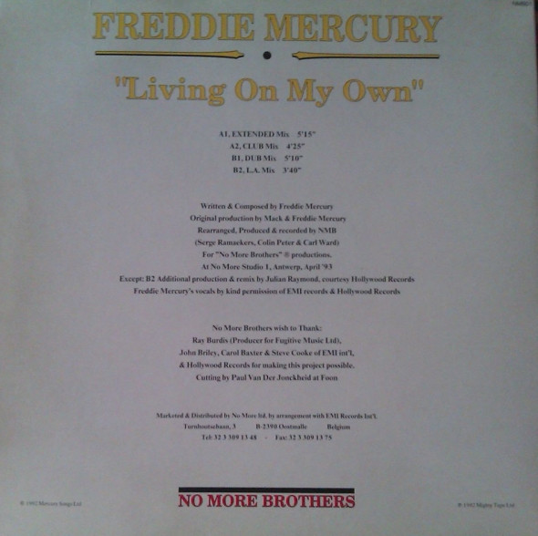 Freddie Mercury - Living On My Own (The Remixes) | No More Brothers (NMB 01) - 2