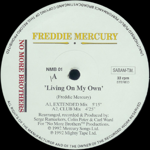 Freddie Mercury - Living On My Own (The Remixes) | No More Brothers (NMB 01) - 3