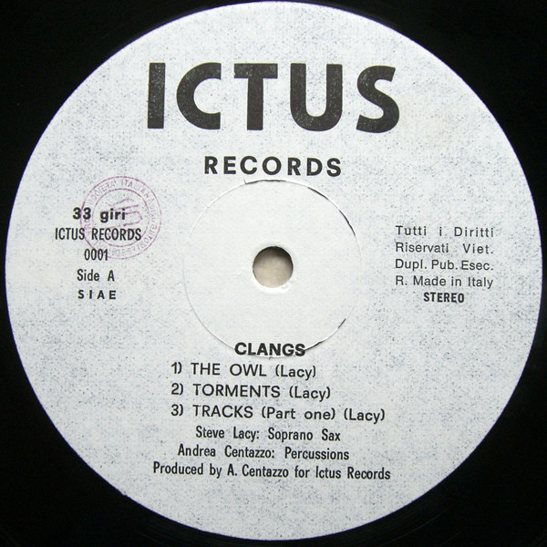 Steve Lacy / Andrea Centazzo - Clangs | Ictus Records (ICTUS RECORDS 0001) - 3