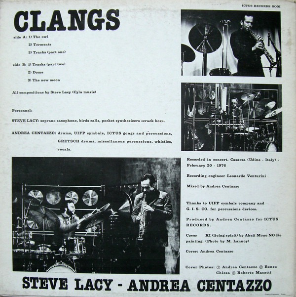 Steve Lacy / Andrea Centazzo - Clangs | Ictus Records (ICTUS RECORDS 0001) - 2