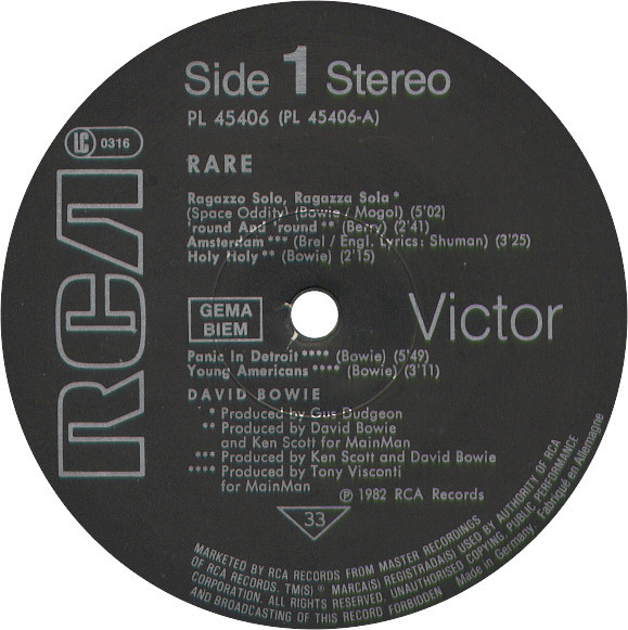 David Bowie - Rare | RCA Victor (PL 45406) - 3
