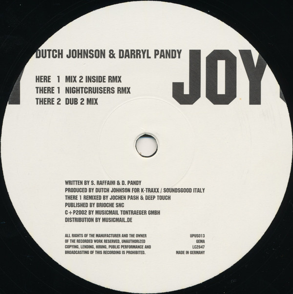 Dutch Johnson & Darryl Pandy - Joy | Upbeat Records USA (UPUS 013) - 2 Dutch Johnson & Darryl Pandy - Joy | Upbeat Records USA (UPUS 013) - 2