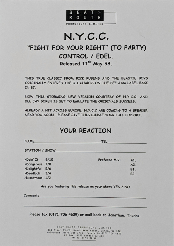 N.Y.C.C. - Fight For Your Right | Not On Label (none) - 5 N.Y.C.C. - Fight For Your Right | Not On Label (none) - 5