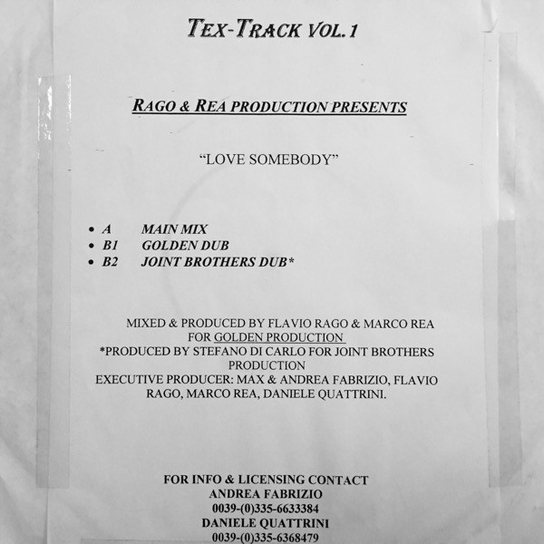 Rago & Rea Production Presents Tex - Track Vol. 1 - Love Somebody | Not On Label (none) - main Rago & Rea Production Presents Tex - Track Vol. 1 - Love Somebody | Not On Label (none) - main
