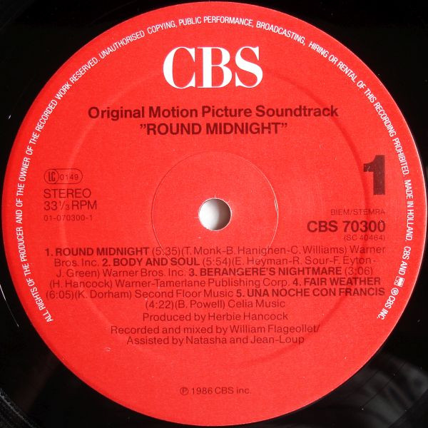Herbie Hancock - Round Midnight (Original Motion Picture Soundtrack) | CBS (CBS 70300) - 3