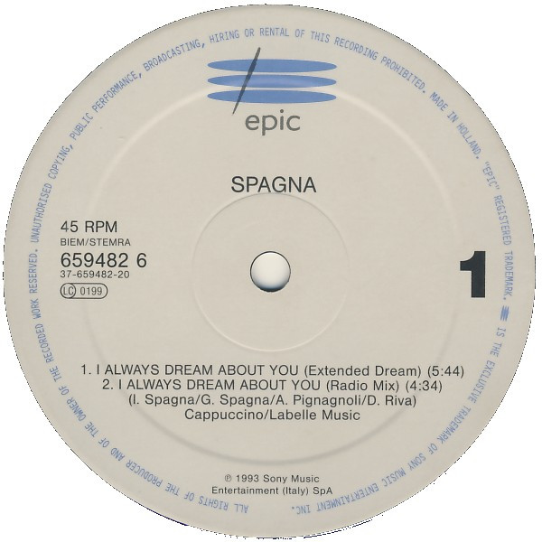 Spagna - I Always Dream About You | Epic (EPC 659482 6) - 3 Spagna - I Always Dream About You | Epic (EPC 659482 6) - 3