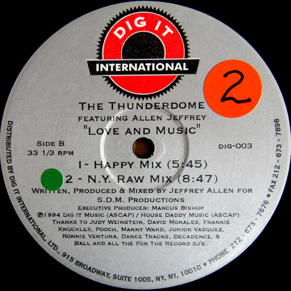 The Thunderdome Featuring Allen Jeffrey - Love And Music | Dig It International (DIG-003) - 3