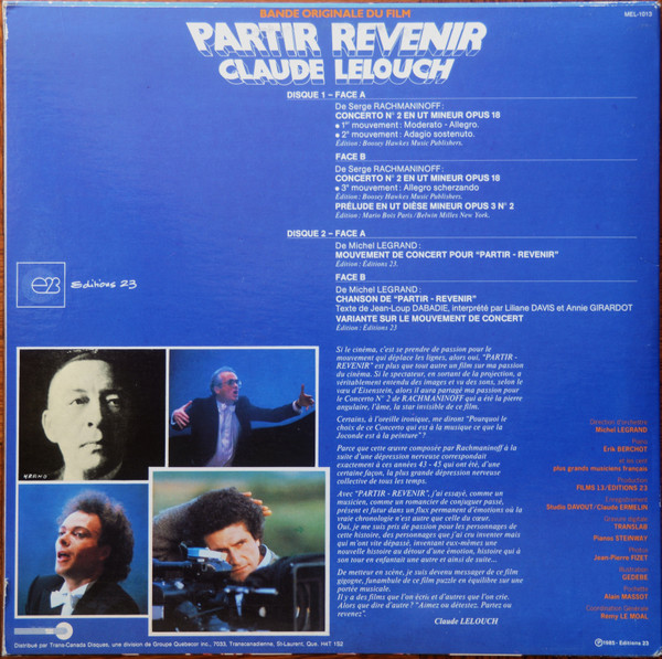 Sergei Vasilyevich Rachmaninoff , Michel Legrand - Partir Revenir (Bande Originale Du Film) | Editions 23 (MEL-1013) - 2 Sergei Vasilyevich Rachmaninoff , Michel Legrand - Partir Revenir (Bande Originale Du Film) | Editions 23 (MEL-1013) - 2