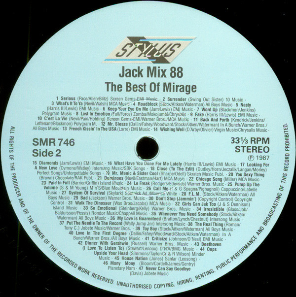 Mirage - Jack Mix 88 - The Best Of Mirage - 88 Non Stop Hits | Stylus Music (SMR 746) - 4 Mirage - Jack Mix 88 - The Best Of Mirage - 88 Non Stop Hits | Stylus Music (SMR 746) - 4